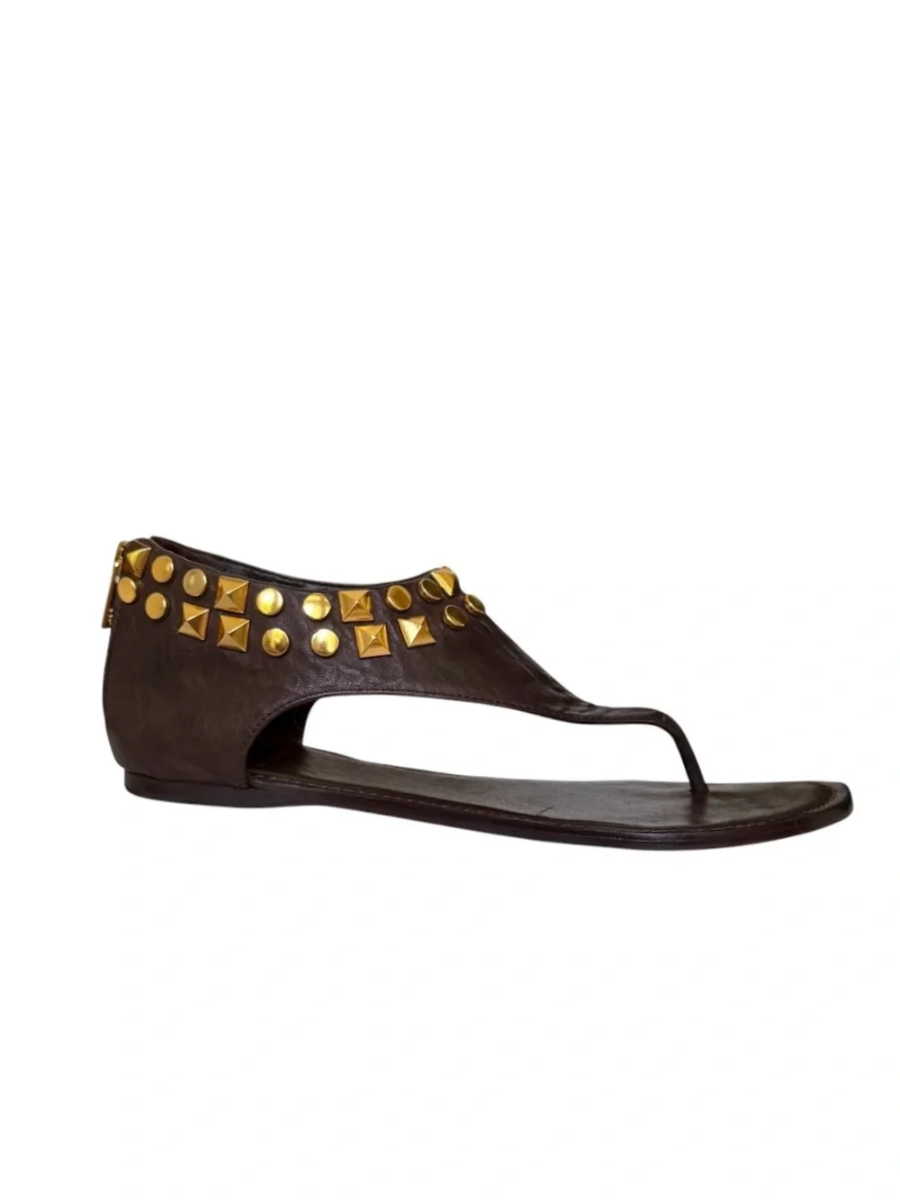 Tory Burch Dark Brown Gladiator Leather with Gold Studs Sandals Size 8